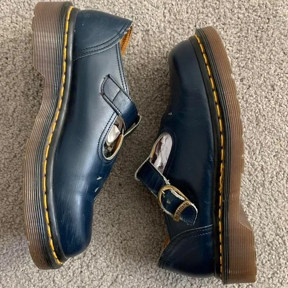 Dr. Martens Navy Blue Tooled Leather Mary Janes - Picture 7 of 8